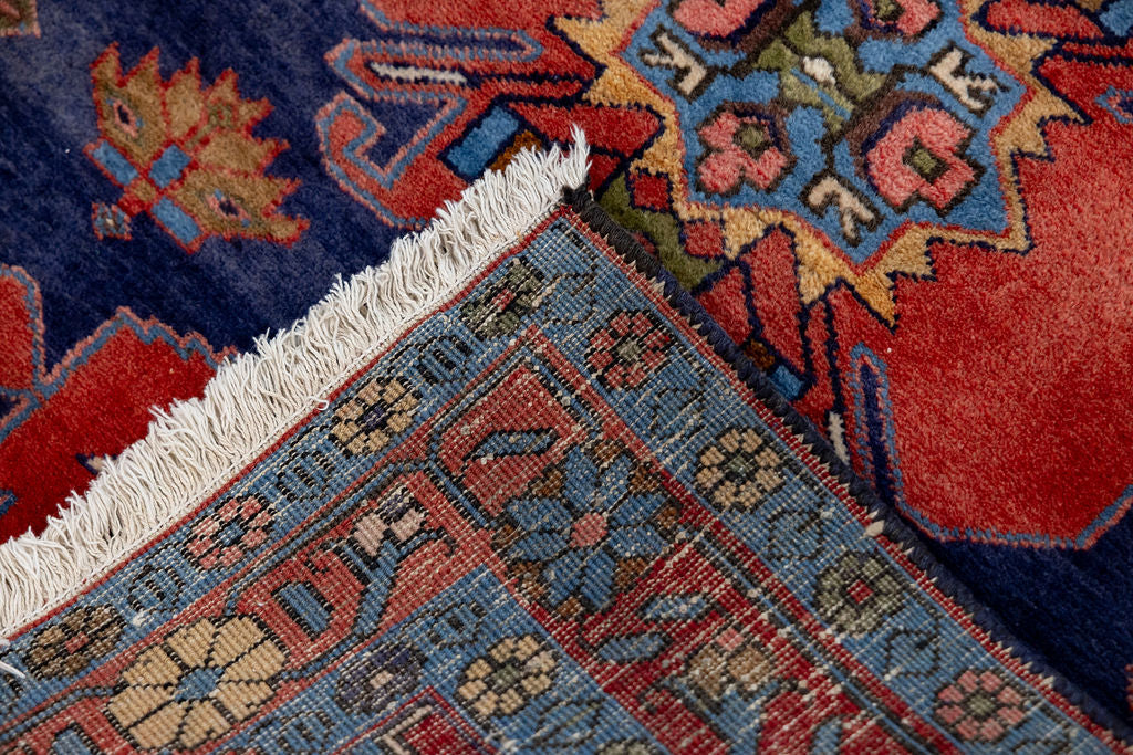 Navy Red Vintage Persian Hamadan Wool Runner 290cm x 101cm