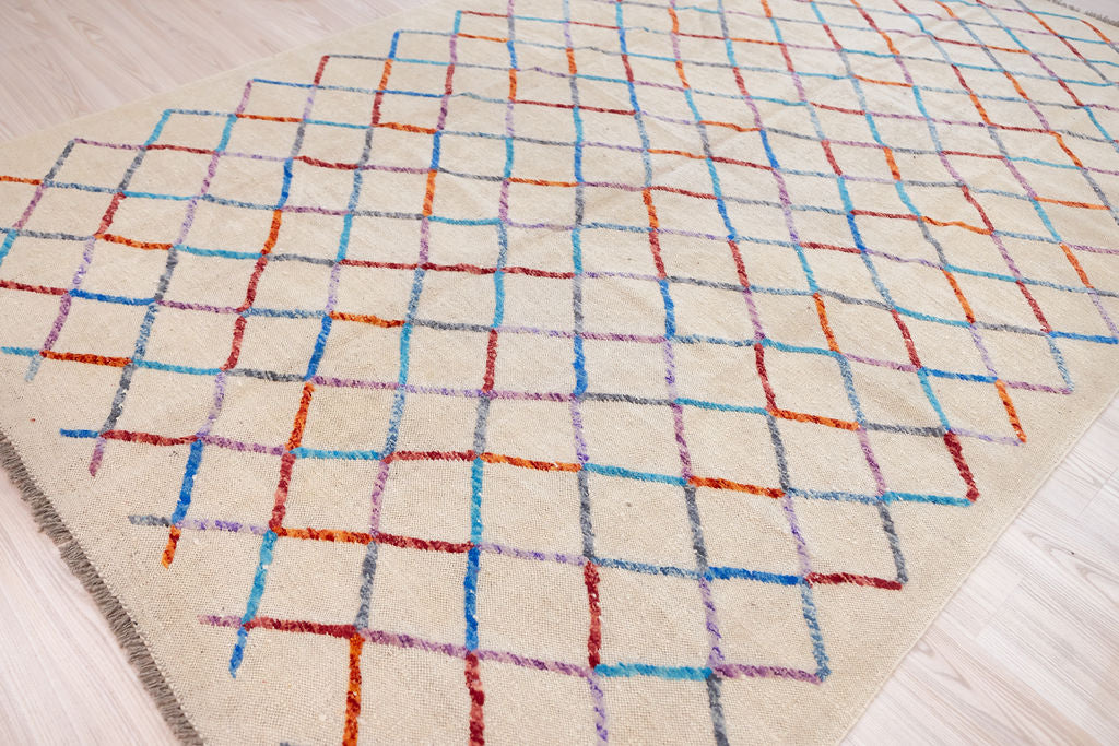 Cream Modern Afghan Wool Kilim 296cm x 189cm