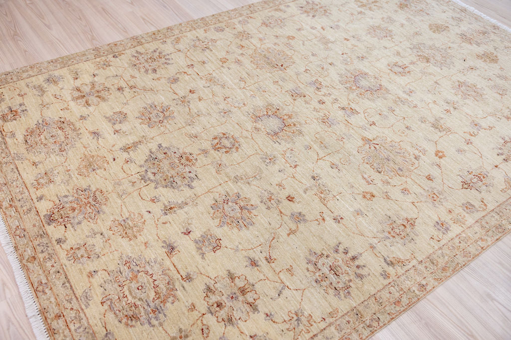 Cream Muted Afghan Chobi Wool Rug 273cm x 184cm