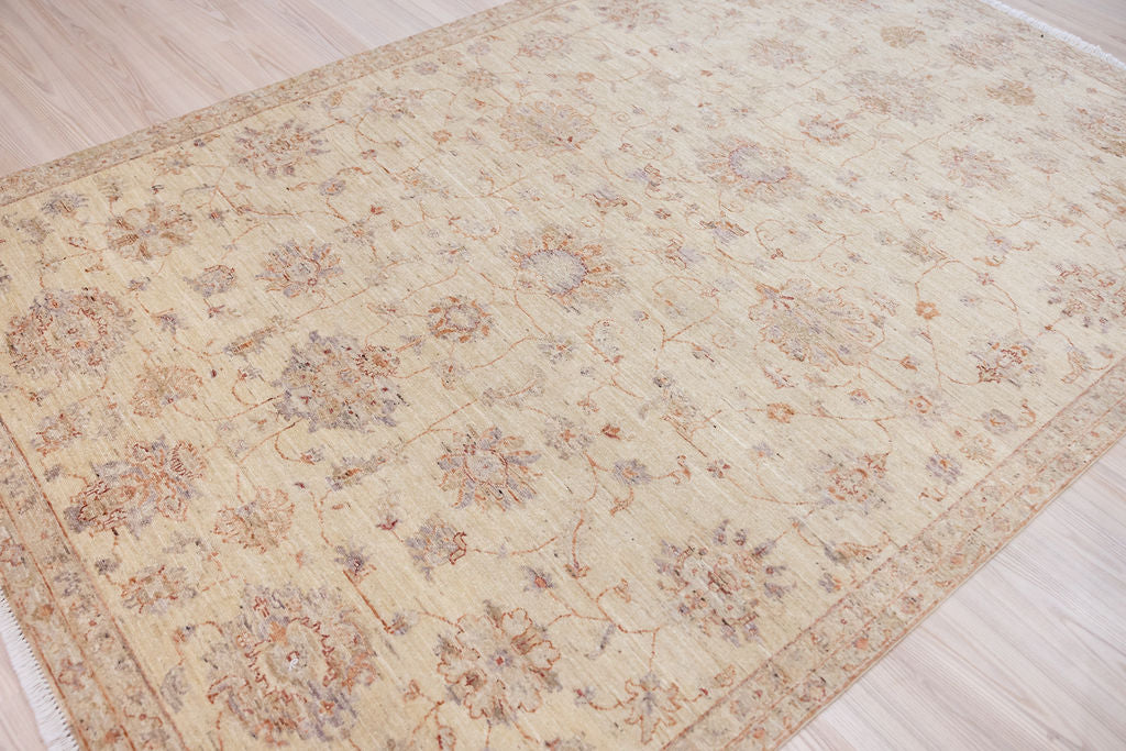 Cream Muted Afghan Chobi Wool Rug 273cm x 184cm