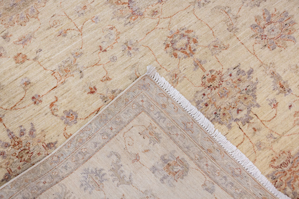 Cream Muted Afghan Chobi Wool Rug 273cm x 184cm