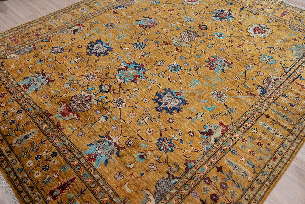 Mustard Gold Afghan Sultani Chobi Wool Rug 298cm x 240cm – Knot n' Co