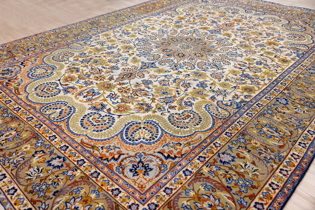 Vintage Cream Persian Kashan Wool Rug 405cm x 290cm