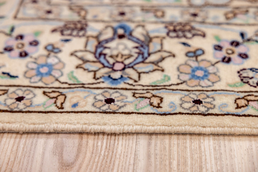 Cream Fine Persian Nain Silk n Wool Rug 210cm x 130cm