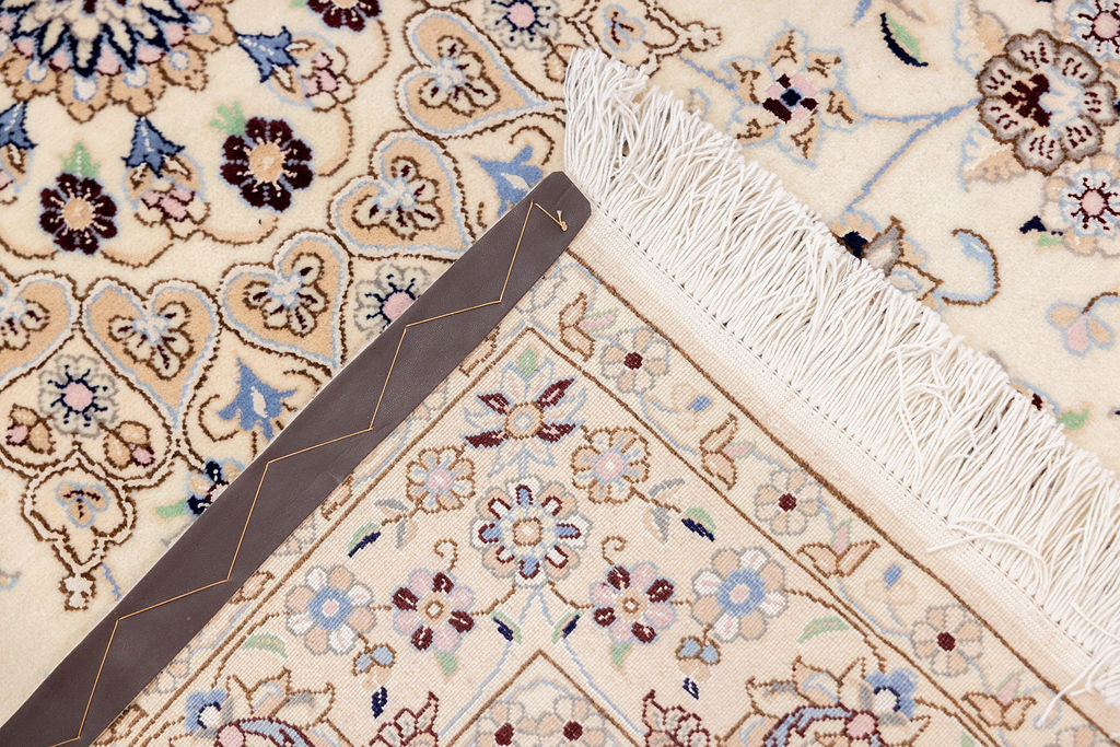 Cream Fine Persian Nain Silk n Wool Rug 210cm x 130cm