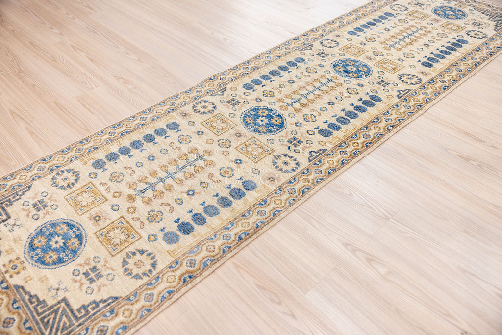 Cream Afghan Chobi Wool Runner 296cm x 83cm