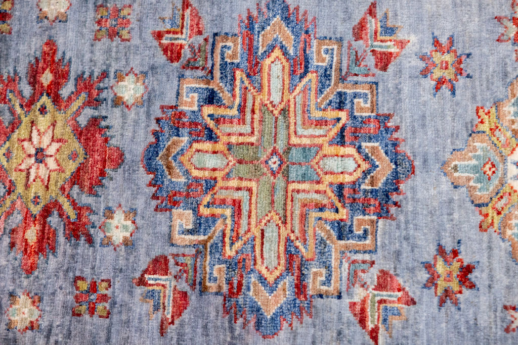 Steel Blue Afghan Super Kazak Wool Runner 594cm x 80cm