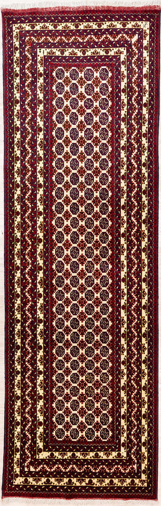 Cream Red Afghan Mowri Gul Bokhara Wool Runner 296cm x 96cm