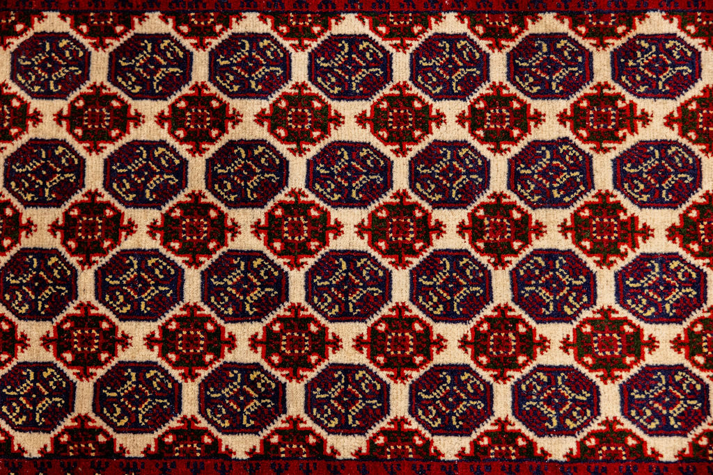 Cream Red Afghan Mowri Gul Bokhara Wool Runner 296cm x 96cm