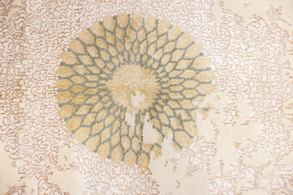 Cream Olive Contemporary Ara Silk n Wool Rug 240cm x 169cm