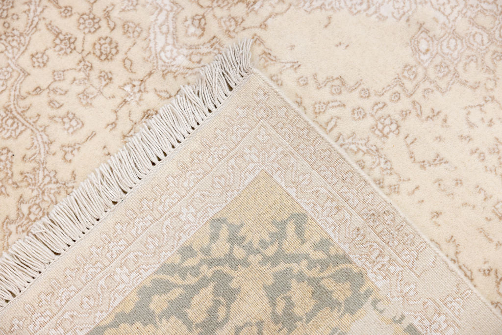 Cream Olive Contemporary Ara Silk n Wool Rug 240cm x 169cm