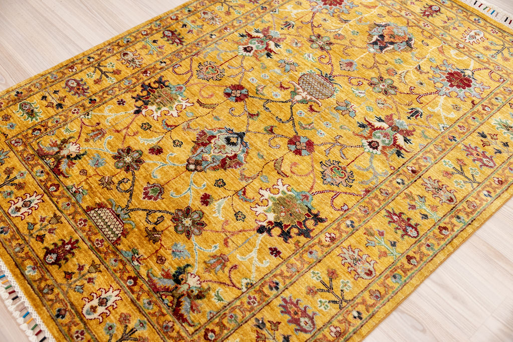 Mustard Gold Afghan Sultani Chobi Wool Rug 171cm x 124cm