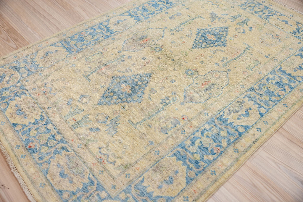 Muted Blue Afghan Chobi Wool Rug 178cm x 118cm