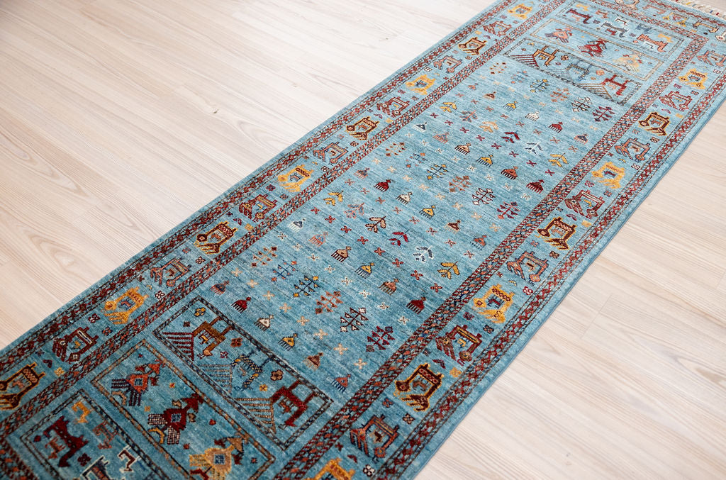 Turquoise Blue Fine Afghan Khurjin Chobi Runner 257cm x 83cm
