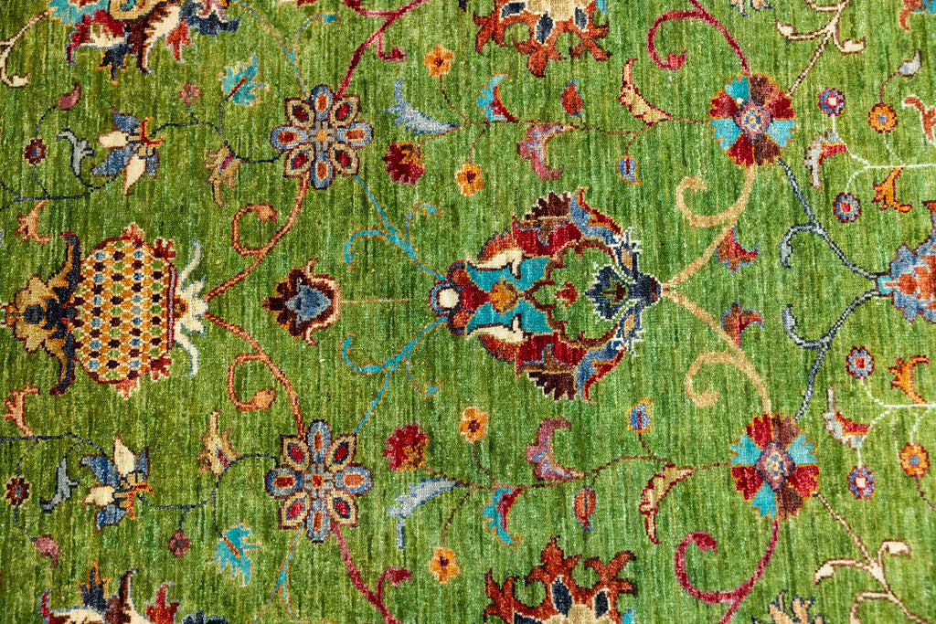Green Afghan Sultani Chobi Wool Rug 243cm x 169cm