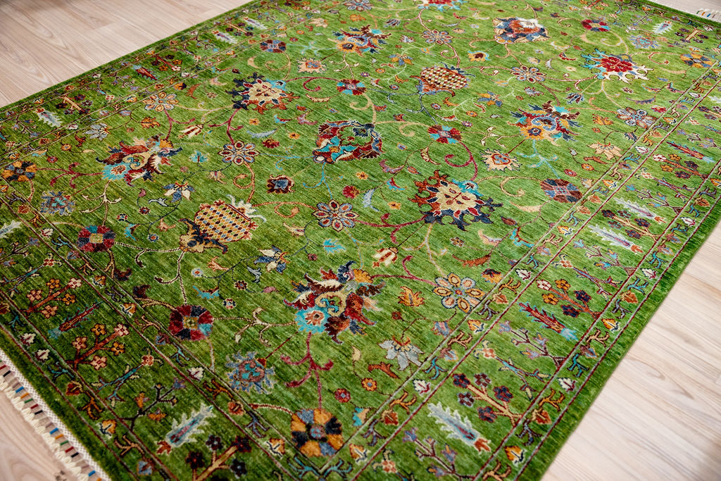 Green Afghan Sultani Chobi Wool Rug 243cm x 169cm