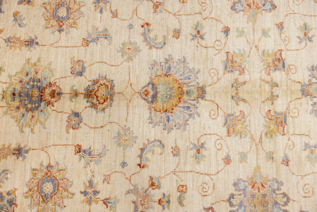 Cream Fine Afghan Chobi Wool Rug 231cm x 176cm