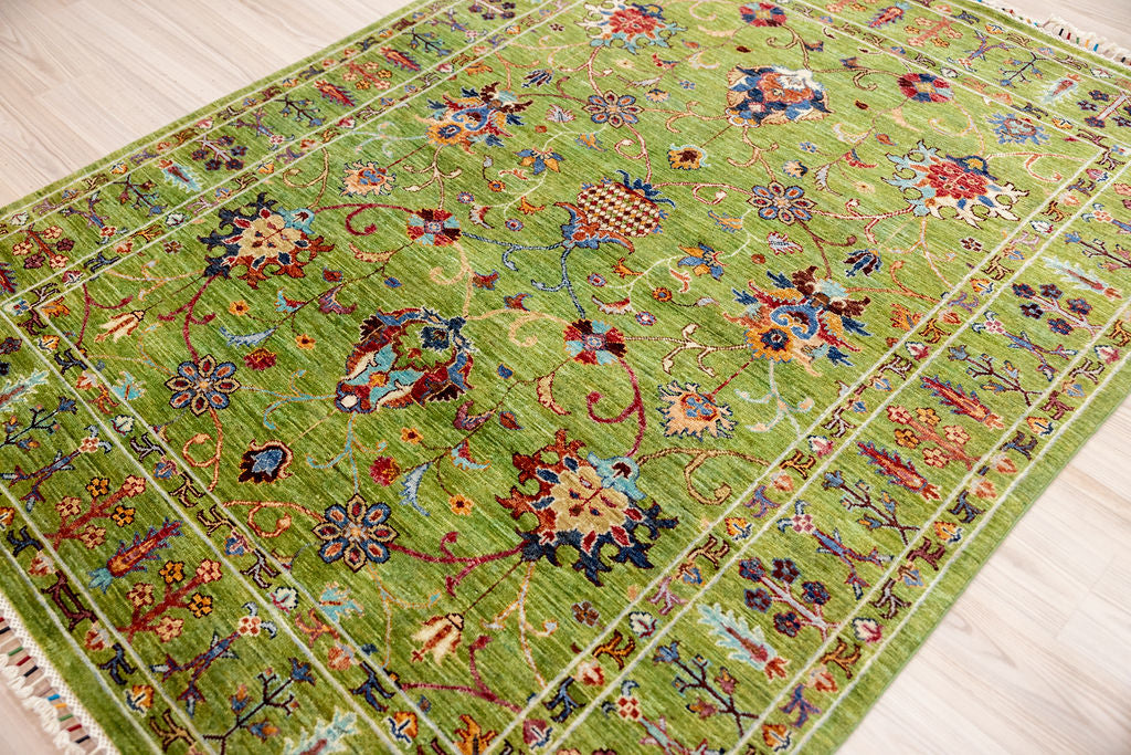 Green Afghan Sultani Chobi Wool Rug 202cm x 152cm