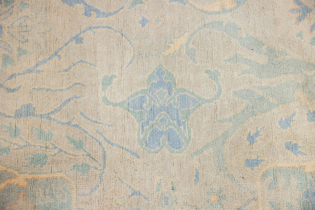 Muted Blue Afghan Oushak Chobi Wool Rug 300cm x 246cm