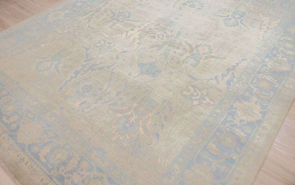 Muted Blue Afghan Oushak Chobi Wool Rug 300cm x 246cm