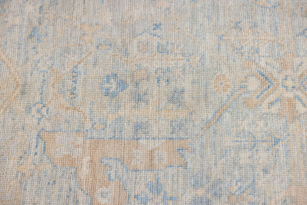 Muted Blue Afghan Oushak Chobi Wool Rug 357cm x 271cm
