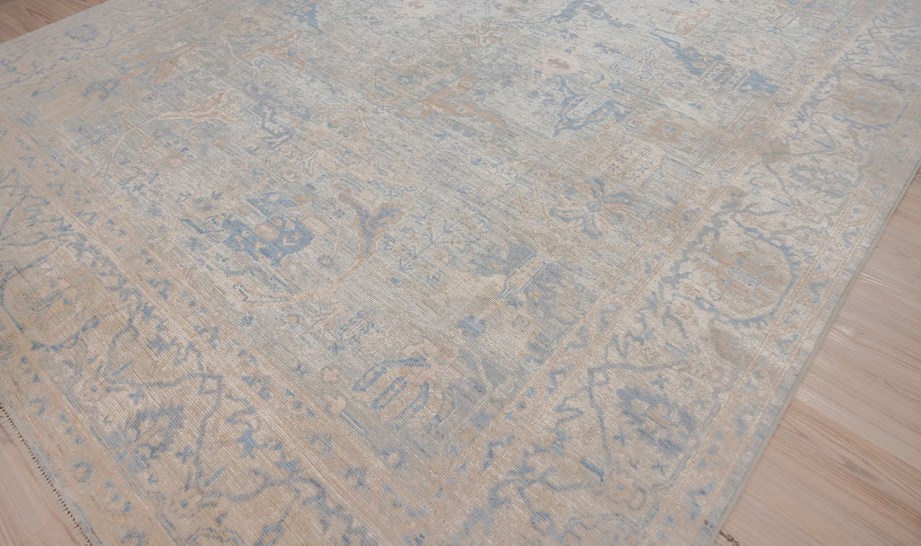 Muted Blue Afghan Oushak Chobi Wool Rug 357cm x 271cm