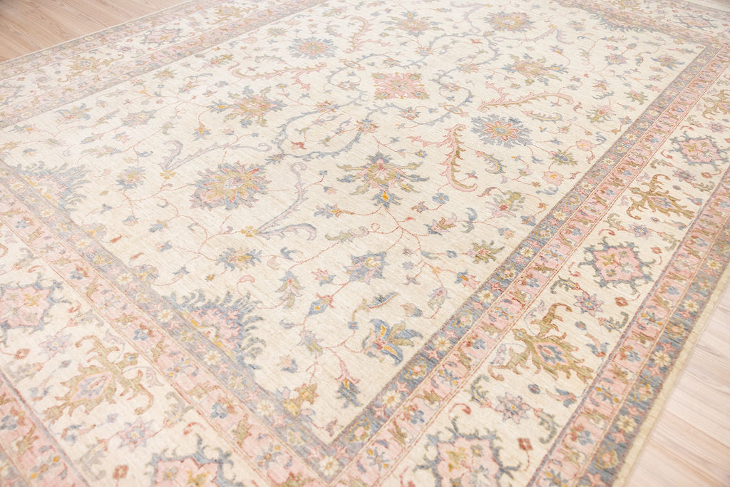 Pink Cream Natural Afghan Chobi Wool Rug 373cm x 269cm