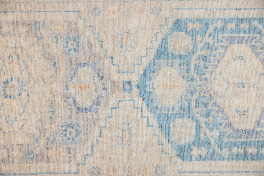 Muted Blue XXL Afghan Chobi Wool Runner 763cm x 86cm