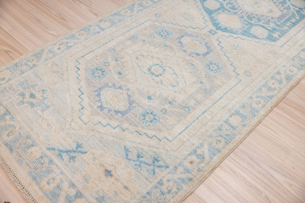 Muted Blue XXL Afghan Chobi Wool Runner 763cm x 86cm