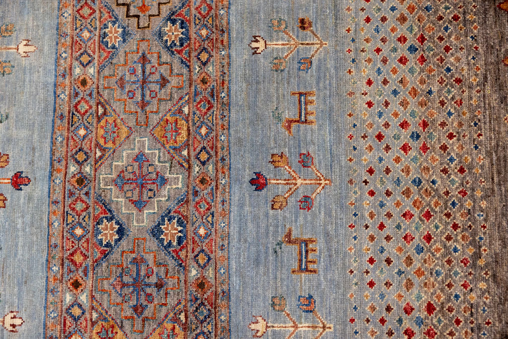 Grey Fine Pictorial Afghan Chobi Wool Runner 273cm x 76cm