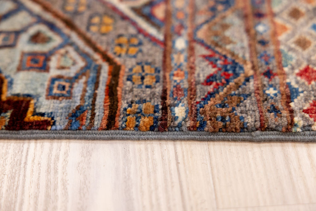 Grey Fine Pictorial Afghan Chobi Wool Runner 273cm x 76cm