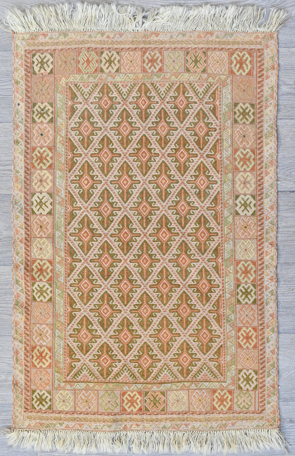 Light Green Persian Sumak Wool Rug 111cm x 72cm