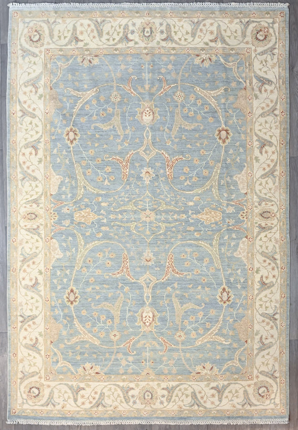 Authentic Handknotted Light Blue Afghan Chobi Wool Rug 303cmx 199cm
Beautiful combination of light gold/blue tones
Colour tones all made from local vegetable/plant based dyes
