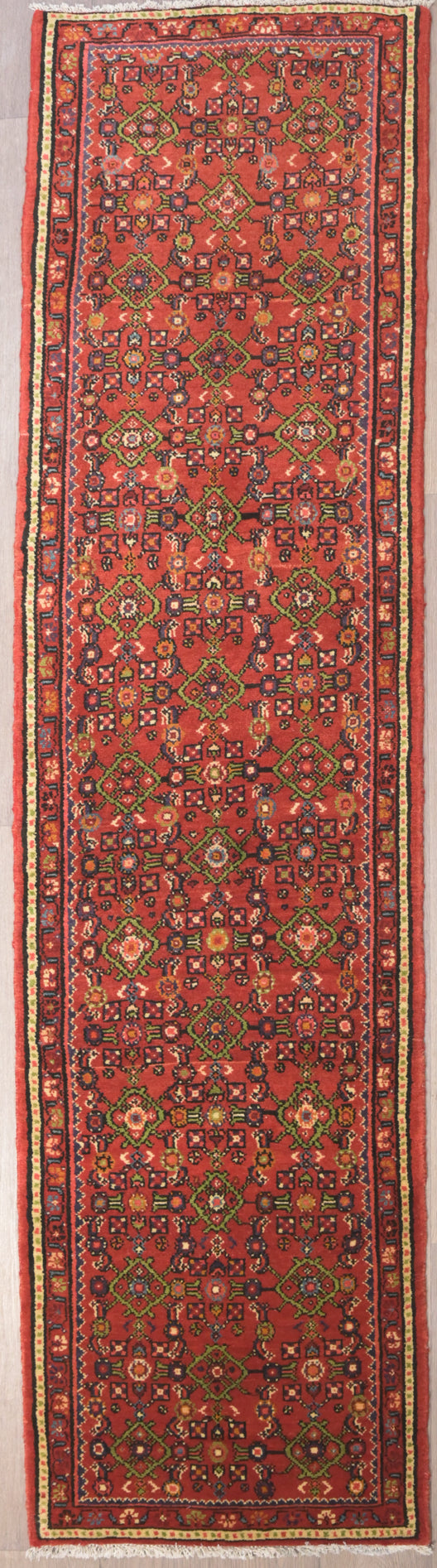 Gauranteed Authentic Light Red Persian Enjalis Runner 280cm x 75cm woven in Central Asia c.1980's
Unique Enjalis all over design suitable for long hallways