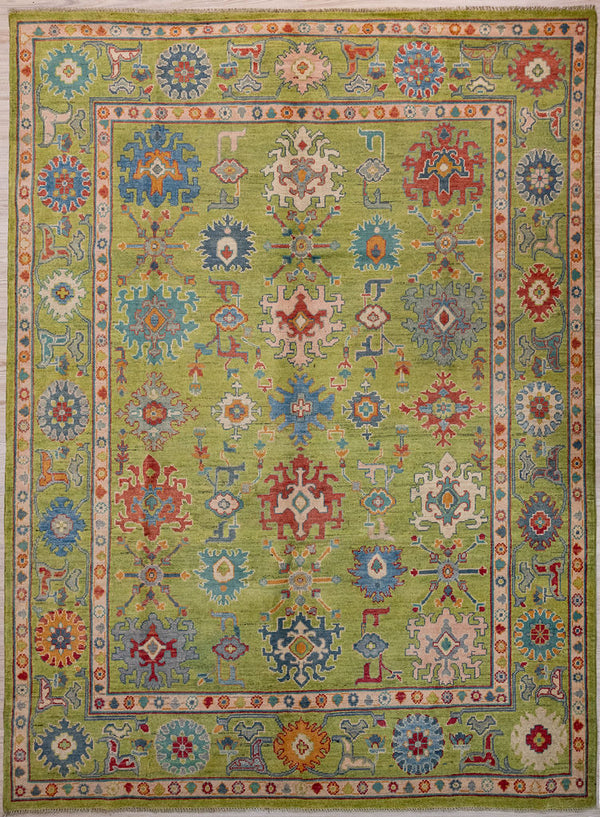 Authentic Hand Knotted wool rug in peaceful Lime Green Sherbet colour
Afghan Chobi Oushak Design Wool Rug 300cm x 248 cm
Suitable for dining, living or bedroom areas
Muted beige, green &amp; blue tones all made from natural vegetable dyes
Oushak Design light toned rug brightens your interior and opens your space