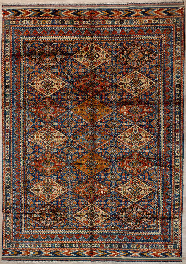 Authentic hand woven Multicolour Afghan Chobi Wool Rug 250cm x 177cm&nbsp; woven in Northern Afghanistan
Beauitiful tribal geometric grid design all over, suitable for both traditional and contemporary interiors. Short plain fringes.
A darker moody heartwarming palette&nbsp; with some dark red/maroon yet not really typically traditional. Has an heraldic look for your castle.
Intricately hand woven with tight knots and perfect finishings