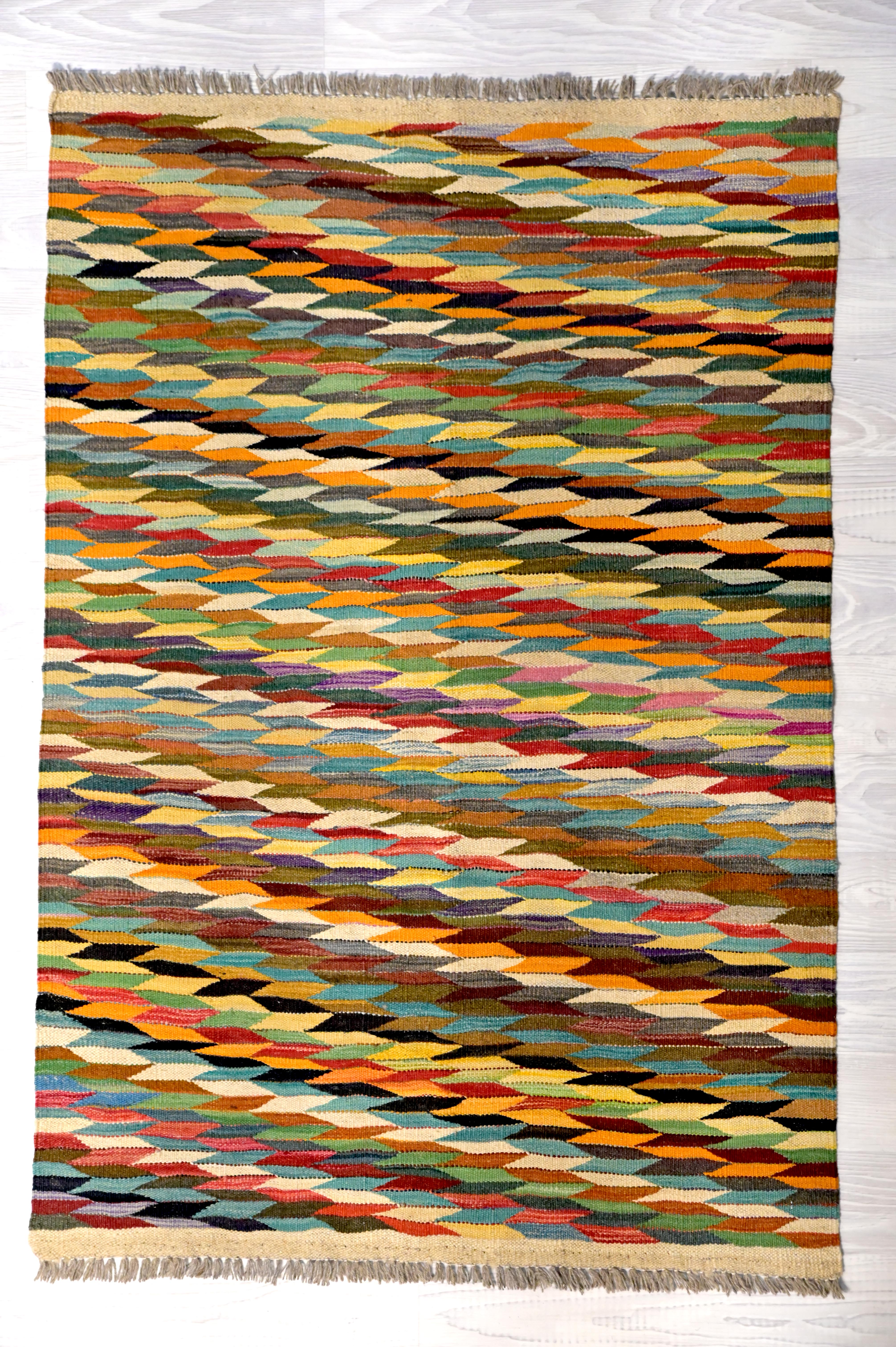 Multicolour Boho Kilim 148cm x 101cm Unusual vibrant kinetic design