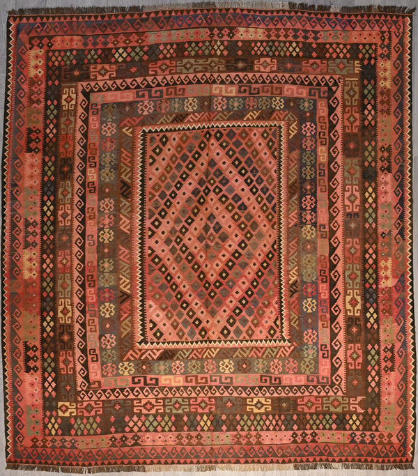 Muted Red Semi-Antique c.1970's Persian Tribal Wool Kilim Rug 295 x 268