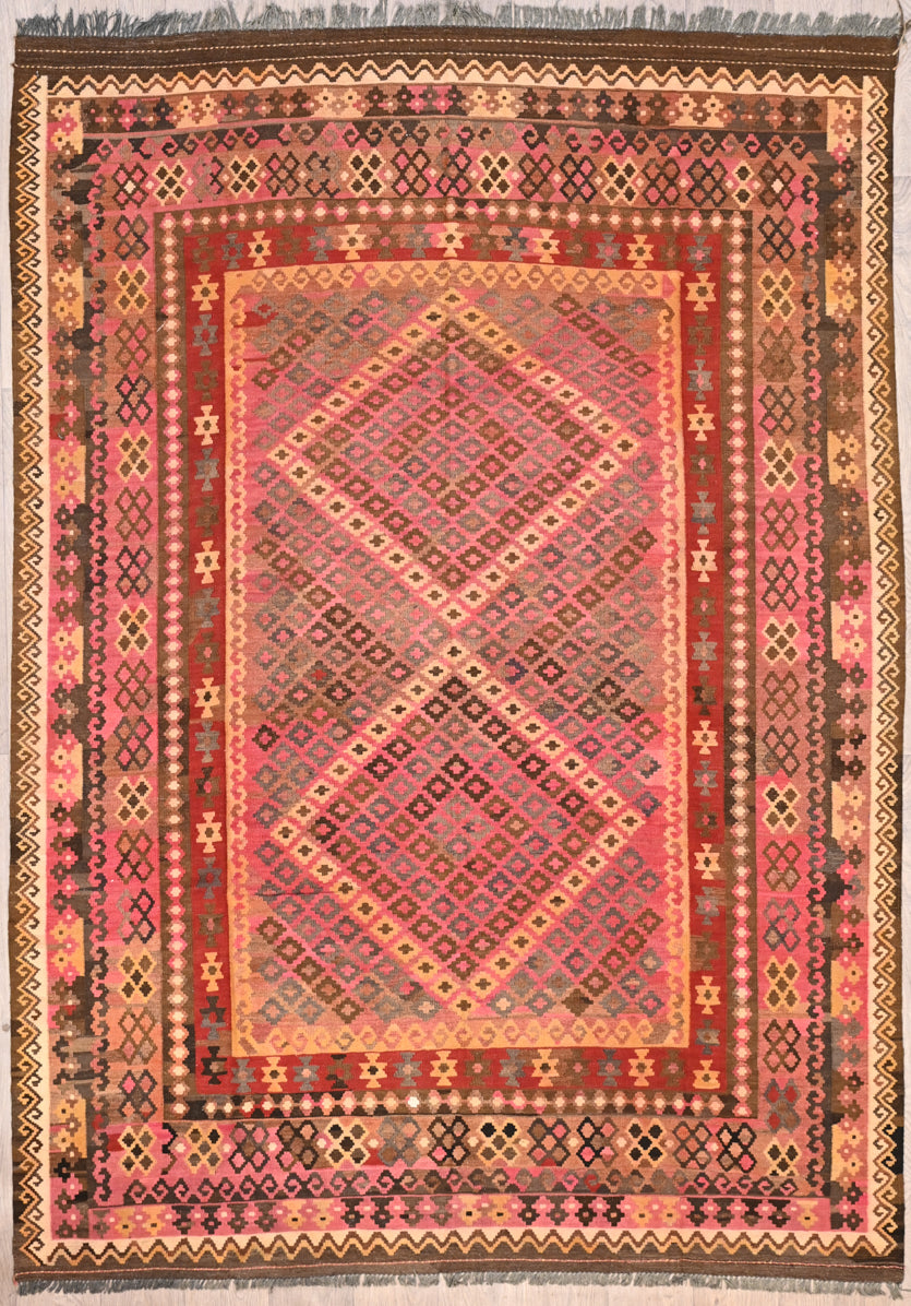 Muted Red Semi-Antique c.1970's Tribal Persian Wool Kilim Rug 289cm x 209cm