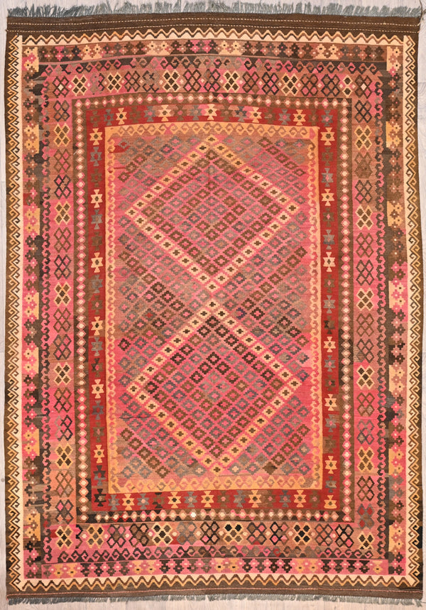 Muted Red Semi-Antique c.1970's Tribal Persian Wool Kilim Rug 289cm x 209cm
