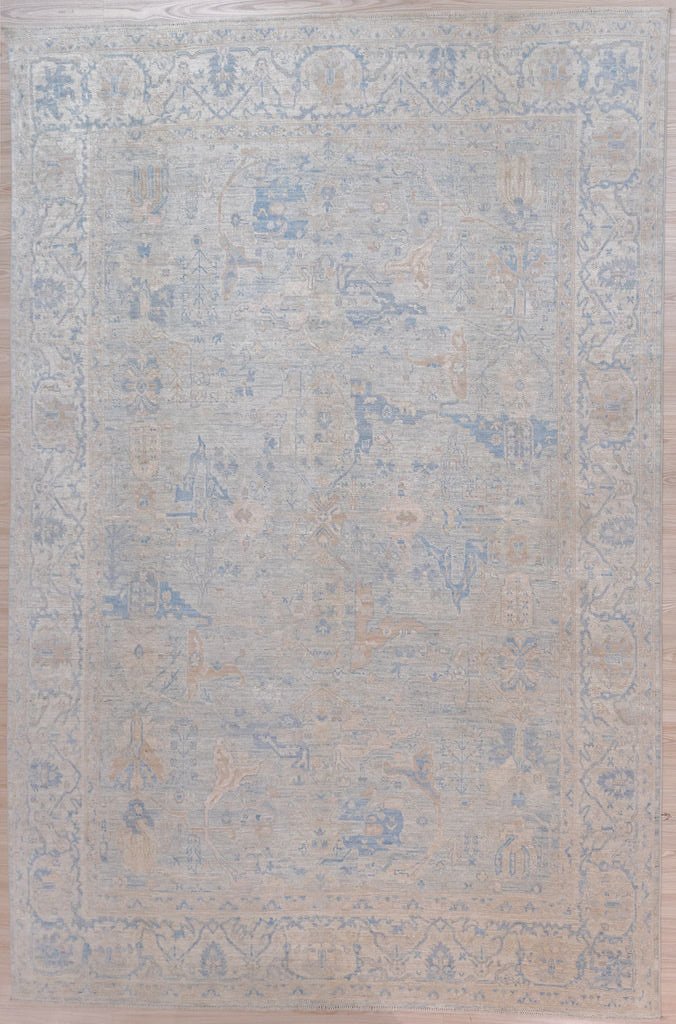 Authentic Hand Knotted Muted Blue Afghan Oushak Chobi Wool Rug 357cm x 271cm&nbsp;
Mystical designs float cloud-like across a super subtle pale abrash background which has an already antique vintage or shabby chic look
Shapes of important Afghani herbs and dye plants appear in this design within a blue meandering floral border. Children were taught about plants and their uses and rugs often carried the illustrations of the stories.
Did you know many dye plants also have a use in herbal medicine? 
