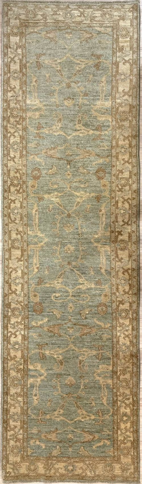 Muted Turquoise Afghan Chobi Wool Runner 280cm x 80cm