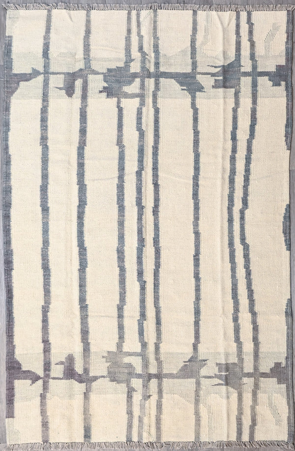 Authentic Handknotted Natural Modern Persian Sumak Wool Rug 246cm x 168cm. Modern pale