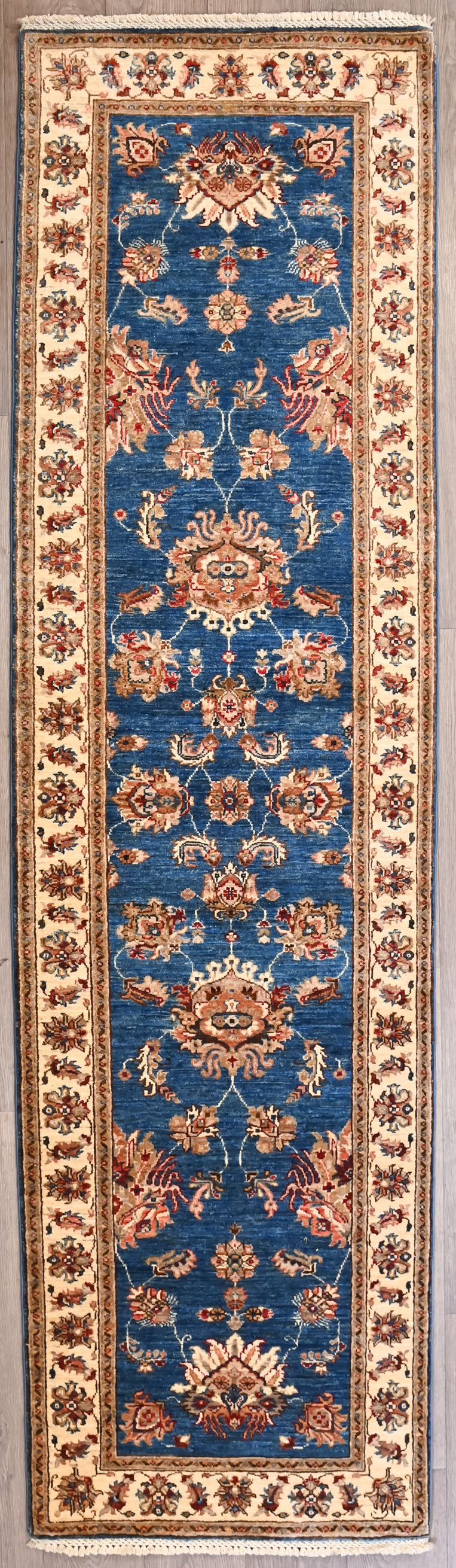 Navy Blue Afghan Chobi Wool Runner 285cm x 79cm 