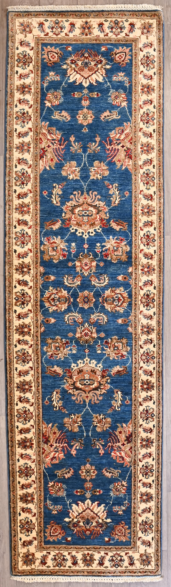Navy Blue Afghan Chobi Wool Runner 285cm x 79cm 