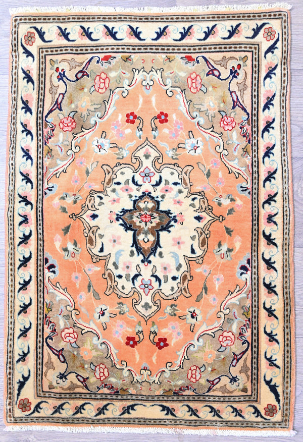 Guaranteed Original Luxury soft Persian Ardebil Rug woven in Central Asia creams soft browns and Pastel tone Vegetable dyes