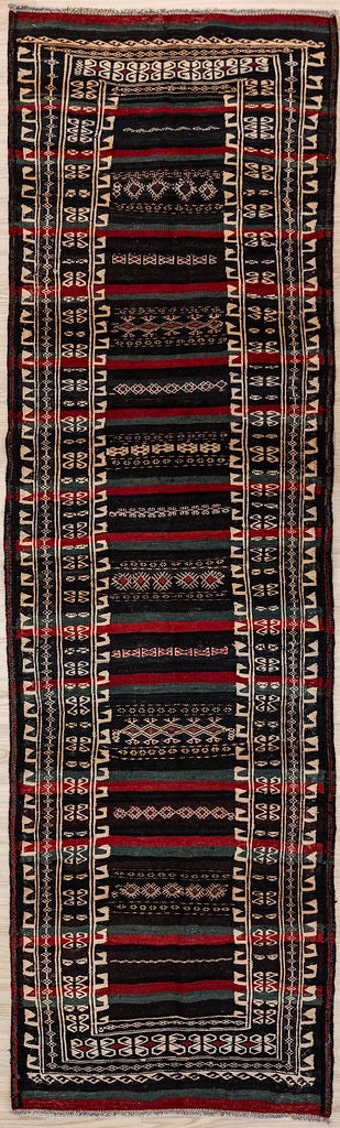 Authentic hand made Persian Sumak Wool Runner 290cm x 85cm

Colour dyes made from Indigo and other local ground herbs.
Durable and Wear Resistant. Hard to find size for narrow haIlways