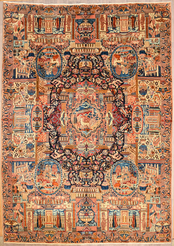 Beige Pictorial Fine Persian Kashmar Treasure Design Wool Rug 408cm x 298cm