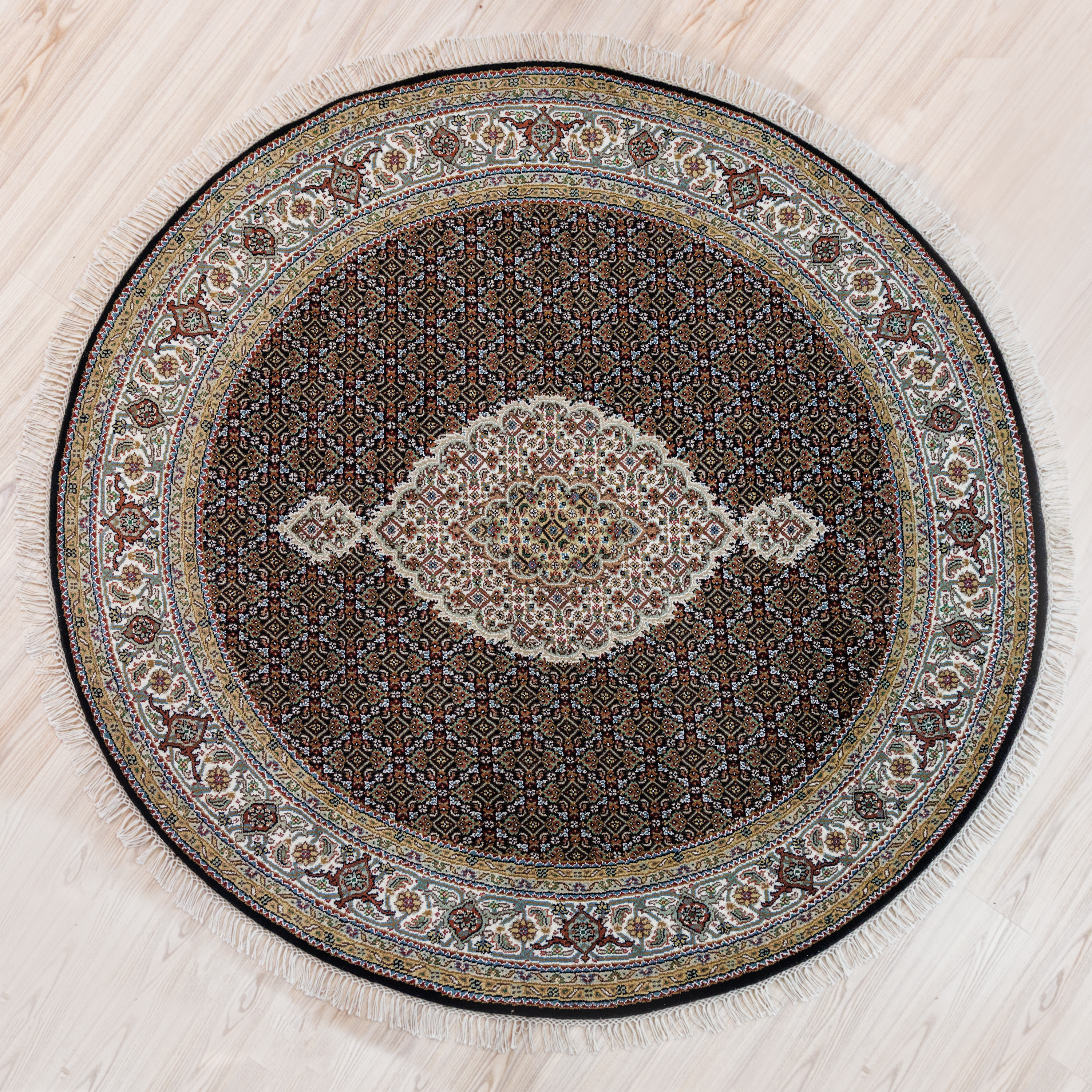 Rare Jaipur Tabriz Silk n Wool Round Rug 196cm x 196cm