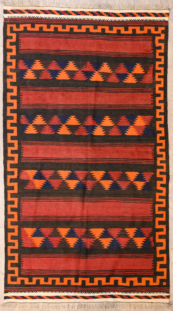 Red-Persian-Kilim in bold geometric design and special extra border decoration